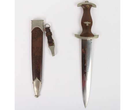 Third Reich SA (Sturmabteilung) Dress Dagger: Early  example of SA dress dagger with brown wooden grip having nickel eagle an