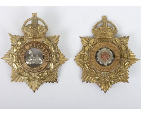 2x Kings crown other ranks Helmet Plates. Lot includes items to the South Lancashire & York & Lancaster Regiments. Items are 