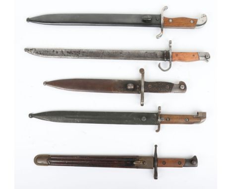 Bayonets: Spanish Bolo bayonet with scabbard, Italian 1891 bayonet with scabbard, Swedish 1914 bayonet with scabbard ,Argenti