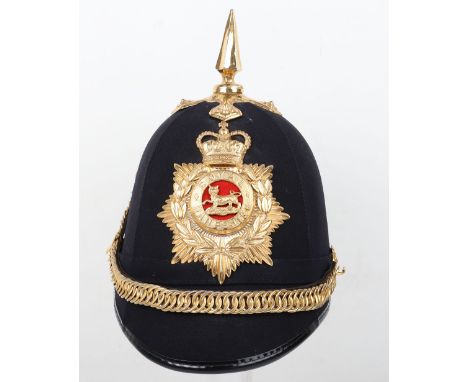 Royal Hampshire Regiment Bandsman Home Service Helmet, EIIR period bandsman blue cloth helmet with other ranks helmet plate t
