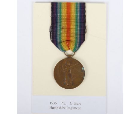A single Victory medal to a soldier in the 8th Battalion Hampshire Regiment who landed a Suvla Bay in August 1915, allied vic