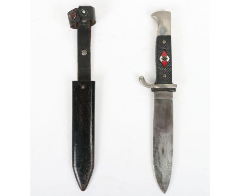 Third Reich Hitler Youth Boys Dagger: A good late  example, with two black chequered grips and enamel HJ diamond to the centr