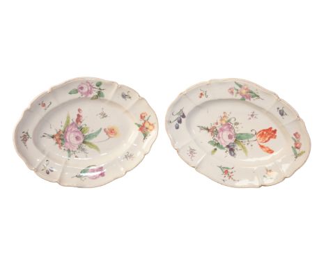 A PAIR OF CONTINENTAL PORCELAIN OVAL DISHES bearing impressed Nymphenburg shield marks and letters 'J' and 'H' respectively t