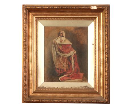 ENGLISH SCHOOL A portrait of Sir Henry Irving (1838-1905)the actor depicted standing full-length, wearing elaborate red ermin