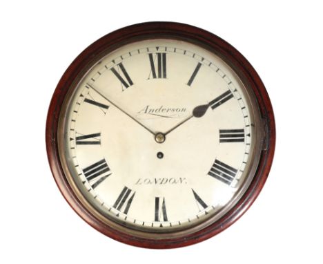 A MAHOGANY CONVEX WALL CLOCK BY ANDERSON OF LONDON late 18th/early 19th century, the fusee movement with a white enamel dial 