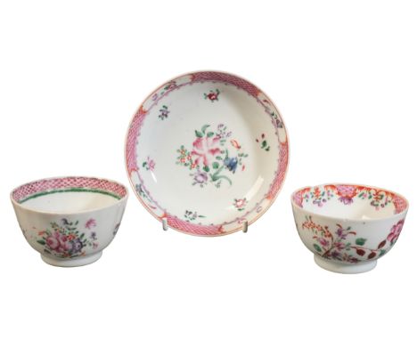 A CHINESE EXPORT PORCELAIN TEA BOWL18th century, with fluted body, 8cm diameter; together with a similar tea bowl; and a sauc