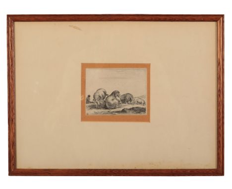 STEFANO DELLA BELLA (1610-1664) 'Sheep and ram in a pasture'plate 12 from 'Various Animals (Diversi Animali)', circa 1641, et