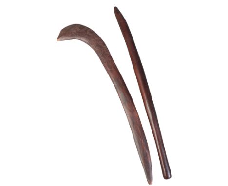 AN ABORIGINAL HARDWOOD CLUB OR DIGGING STICK Australia, early 20th century, the tip carved with vertical fluting, 63cm long; 