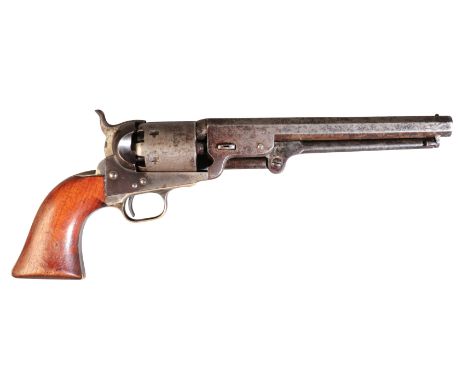 A COLT MODEL 1851 NAVY PERCUSSION REVOLVERserial number 31225, 1853, stamped with New York address, the cylinder engraved wit