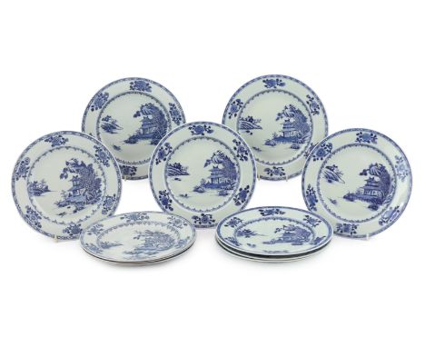 A set of twelve Chinese Nanking Cargo ‘Boatman’ blue and white plates, Qianlong period, each 23cm diameterProvenance - bought