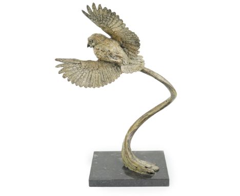 § § Hamish Mackie (b.1973), bronze, 'Little Owl', first of an edition of 22, signed in the bronze, on a fossil marble plinth,