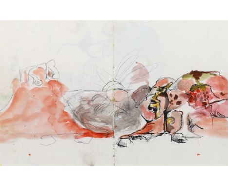 § § Graham Sutherland (English, 1903-1980) '81 Pink rock study with sun', original study from Graham Sutherland's sketchbooks