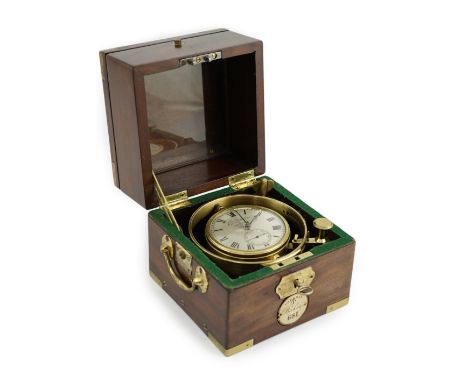 Edward Baker of London, a Victorian one day marine chronometer in brass mounted mahogany case, with 8cm silvered dial numbere