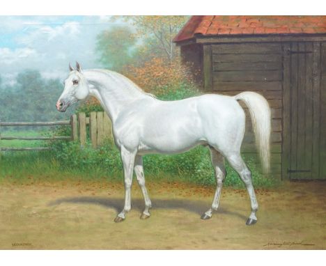 John Alexander Harrington Bird (English, 1846-1936) Portrait of the grey Arab stallion racehorse 'Skowronek'oil on canvassign