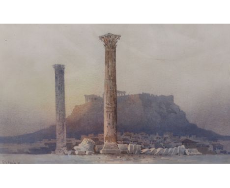 Angelos Giallina (Greek, 1857-1939) The Acropolis at Athenswatercoloursigned and dated '9136.5 x 44cm**conditionreport**Water