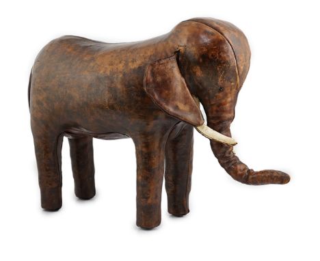 Omersa for Liberty &amp; Co., a brown leather model of an elephant with button eyes and white leather tusks, length 69cm, 47c