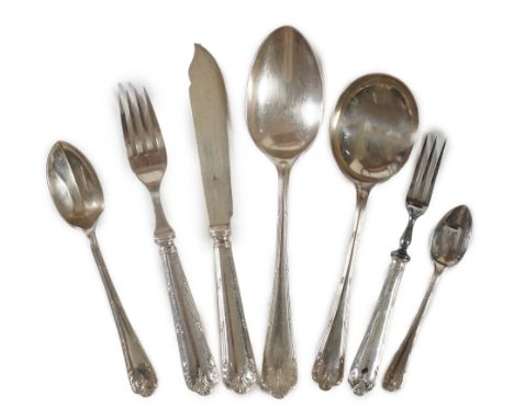A 1960's canteen of silver cutlery for twelve by Roberts &amp; Belk, comprising twelve each of the following: dessert spoons,