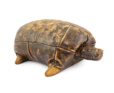 Omersa for Liberty &amp; Co., a brown leather model of a tortoise with glass beaded eyes, 54cm long, 18cm high**conditionrepo