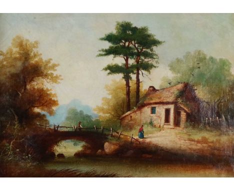 R Bonner (British School) Country Cottage Beside a Stream, signed and dated 1901 bottom right, oil on canvas, measurements 39