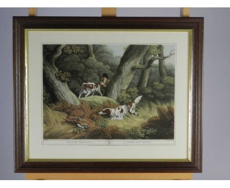 After Henri Merke, a pair of reproduction field hunting prints, 'Le Chasse Aux Becasses' and 'Le Chasse aux Faisans', 34cm x 