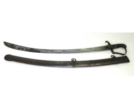 A 1796 pattern Light Cavalry Officer's Sabrewith a single-edged broad fullered blade, housed in steel scabbard, the overall l