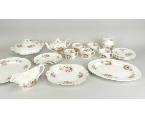 A large quantity of Coalport "Old Coalport" floral printed and painted porcelain tablewares, mid-20th centurycomprising coffe