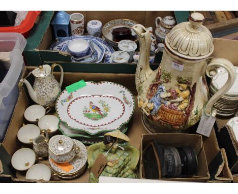 A box of mixed effects to include; ceramic oversized coffee pot and cover, Johann Feltmanns coffee set, Vienna decorative pla