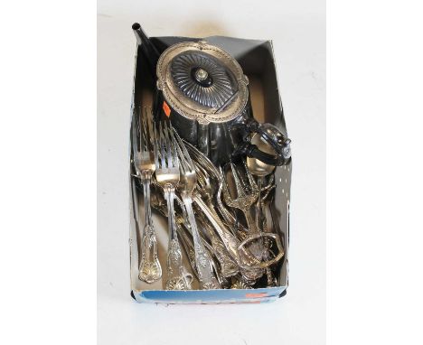 A collection of loose silver plated flatware in the Kings pattern; together with various other flatwares and a pewter teapot