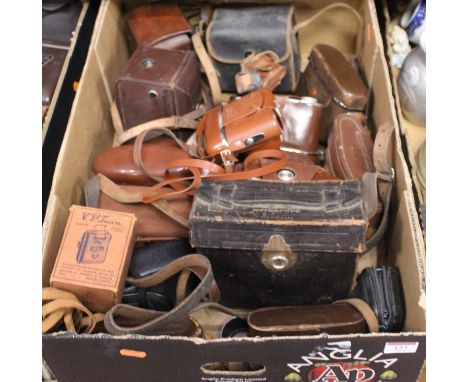 A box of miscellaneous cameras, to include an Ontoscope French stereo-camera, stamped Brevet SGDG and in fitted leather case;