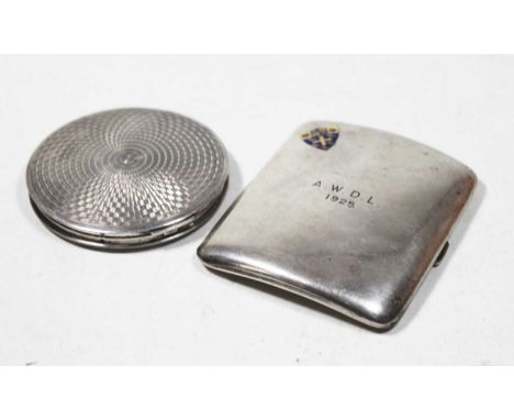 A George V silver pocket cigarette case having an enamelled badge for Oxford University initialled A.W.D.L, dated 1925, maker