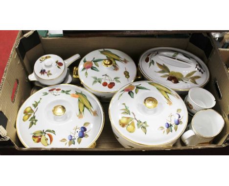 Two boxes of Royal Worcester Evesham pattern table waresCondition report: Gilt rubbed throughout and well used.  One ramekin 