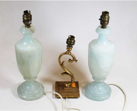 A pair of polished table lamps of baluster form h.36cm, together with a gilt table lamp (3)