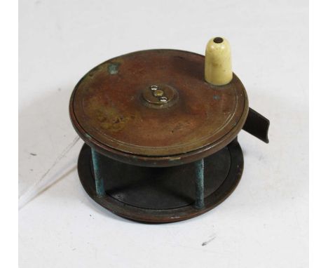 A circa 1900 Army &amp; Navy 3 3/4" brass salmon reel marked A&amp;NCSL makers, 105 Victoria Street, Westminster