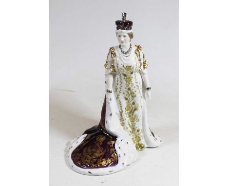 A Royal Worcester porcelain figure of Queen Elizabeth the Queen Mother in her Coronation robes, sold with box and certificate