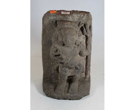 A Peruvian style carved stone figure in the form of an Inca, h.37cm