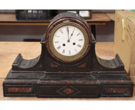 A large Victorian slate and rouge marble mantle clock, the enamel dial showing Roman numerals, 8 day movement H35cm