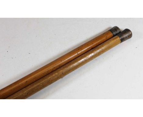 An early 20th century silver handled walking stick, 84cm, together with another similar 89cm