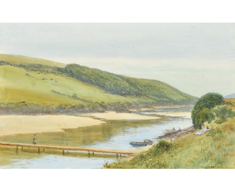 William Edward Croxford, An idyllic West Country river landscape with figures on the bank, watercolour, signed and dated '21,