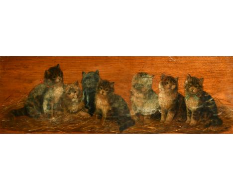 Bessie Bamber (late 19th/Early 20th Century), a group of seven kittens, oil on walnut panel, signed with initials B.B., 12.5"