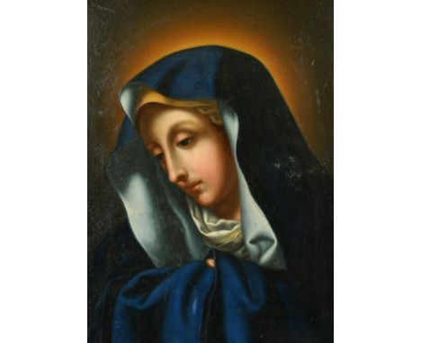After Carlo Dolci, 19th Century, portrait of a Madonna in a blue cloak, oil on metal panel, 10.5" x 7.75", (27 x 19.5cm).