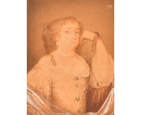 English School (early 19th Century) A miniature portrait of Anne Hyde, Duchess of York, after Lely, watercolour heightened wi