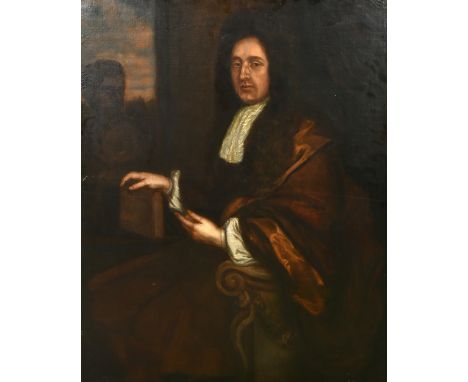 English School, Circa 1800, a portrait of a seated gentleman holding a book, oil on canvas, 48.75" x 40" (124 x 102cm) (unfra