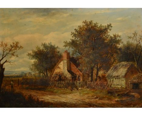Joseph Thors (1835-1920) British, a wayfarer by a country cottage, oil on panel, signed, 10" x 14" (25 x 36cm).