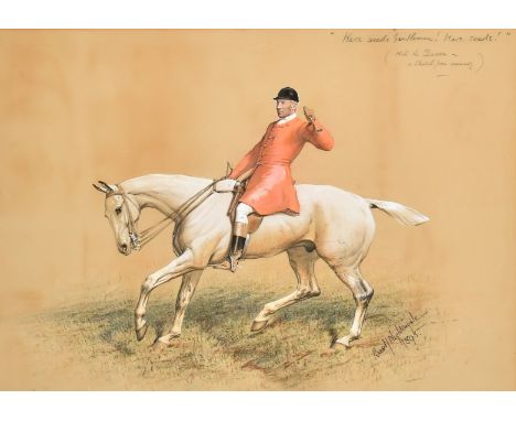 Basil Nightingale, A huntsman from the Quorn, watercolour and gouache, the face possibly over a print base, signed, inscribed
