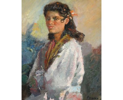 Porcar, 20th Century, a half-length study of a young female, oil on panel, signed, 17" x 14" (43 x 36cm).