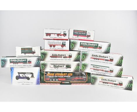 Stobart die-cast model vehicles, including 1:76 die-cast metal Konecranes Reach Stacker RS02, Atkinson Borderer Flatbed truck