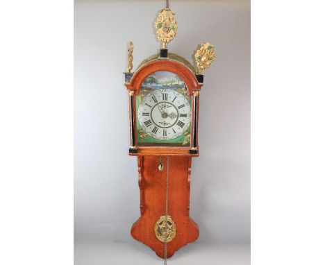 Late 19th century Dutch Frisian island tail clock, possibly cherry wood, enamel painted face with Roman dial, approx 29 x 41 
