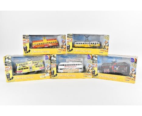 Five Corgi The Original Omnibus Company trams, 1:76 scale, Balloon Blackpool Transport (Wall's), Blackpool Brush Railcoach My