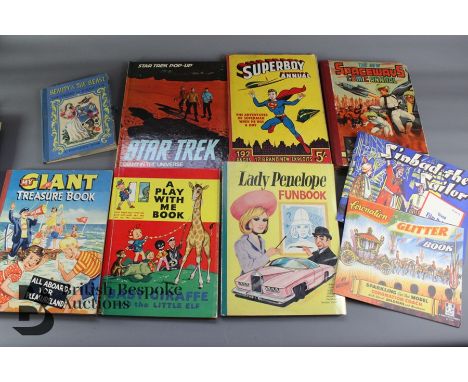 Various children's books including Lady Penelope Funbook unused, Chester The Cat Animaland Cartoon, Coronation Glitter Model 