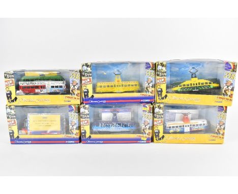 Six Corgi The Original Omnibus trams, 1:76 scale, Blackpool Brush Railcoach The Laughing Donkey, Blackpool Balloon Tram Eclip